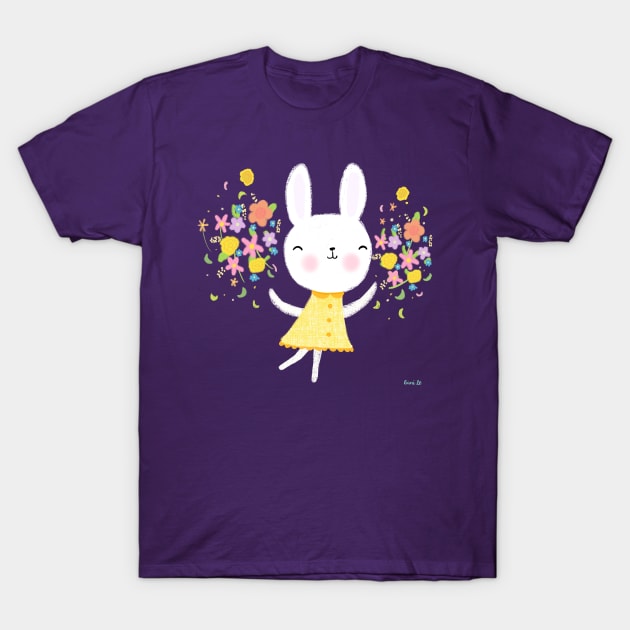 Dancing Bunny With Flowers T-Shirt by LittleBunnySunshine